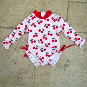 Besser Bay ruffle cherry print rash guard swimsuit